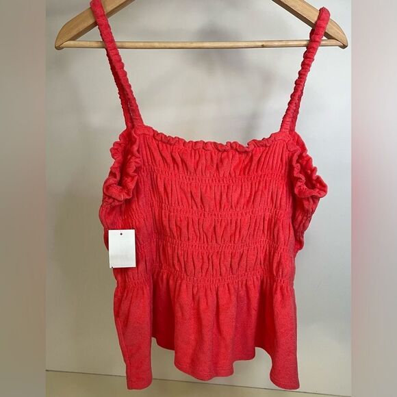 NWT Bar III Women's Square Neckline Terry Ruffled Smocked Watermelon Punch Xl - Picture 4 of 4